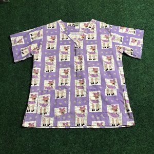 Uniform Advantage Scrubs Womens Small Reindeer Christmas Purple White EUC